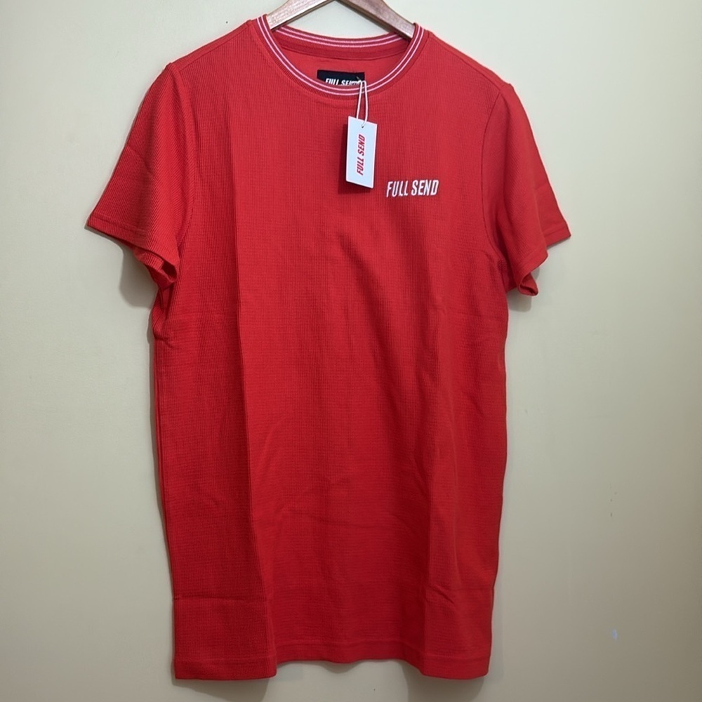 Full Send Nelk NWT Essentials Red Waffle Knit Short Sleeve Crewneck Shirt Tee S